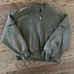 H&M Army Green Stand Up Collar Sweatshirt: SMALL